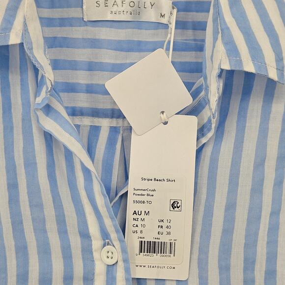 Seafolly Beach Shirt‎ in Powder Blue Striped NEW Size Medium - Picture 7 of 10